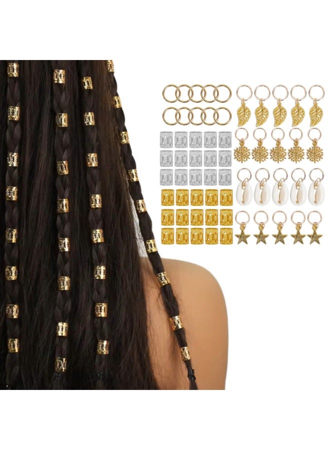 80Pcs/lot Gold Silver Hair Ring Dreadlock Beads for Braid Hair Beads for Dreadlocks Hair Braid Cuff Clips Styling Accessories